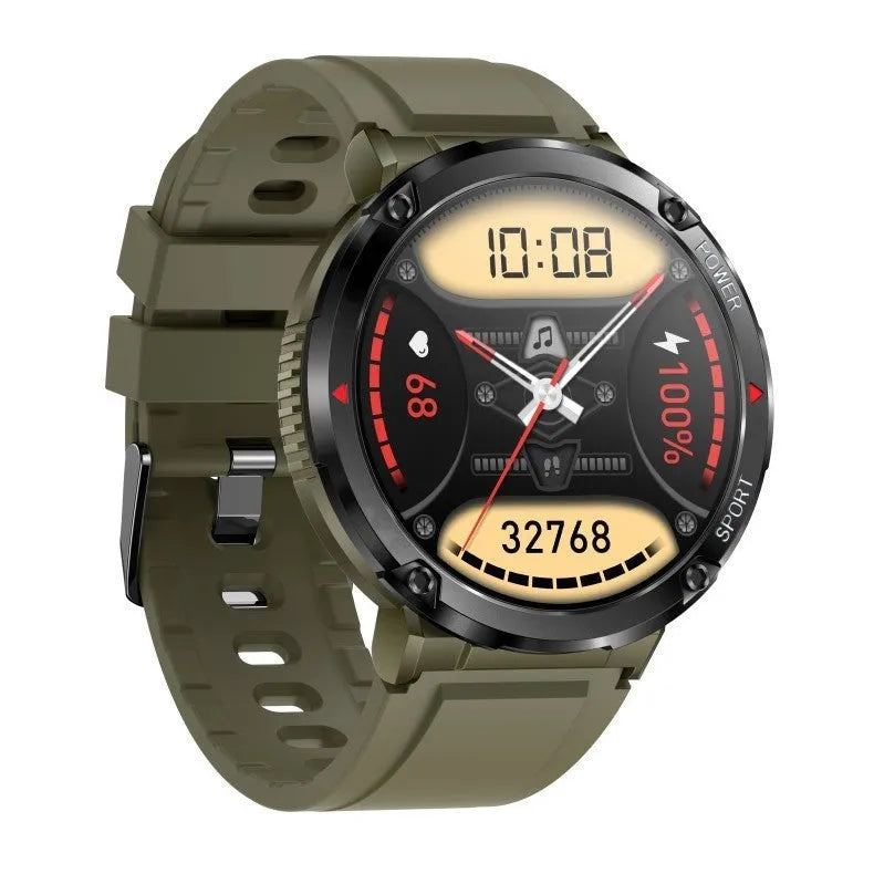 T30 smart watch with black silicone strap showing IPS touch screen displaying heart rate data