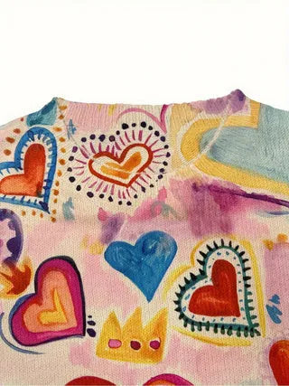 Loose fit short sleeve t-shirt with a digital all-over print and a lapel collar, on a hanger.