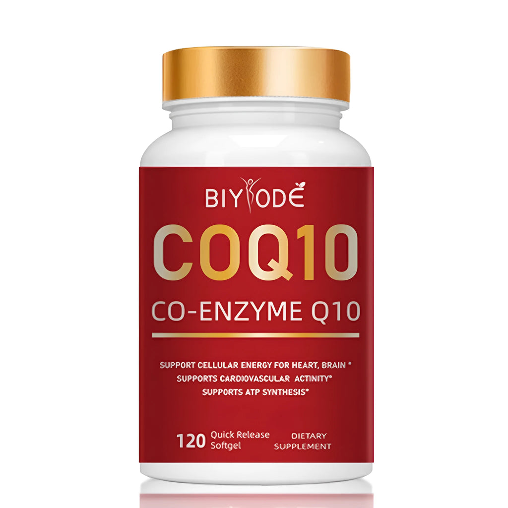 Bottle of custom private label CoQ10 soft capsules 120 count for digestion support wholesale OEM ODM