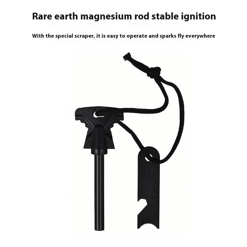 Butterfly-shaped metal fire starter tool with bottle opener, shown with dimensions 117mm by 43mm.