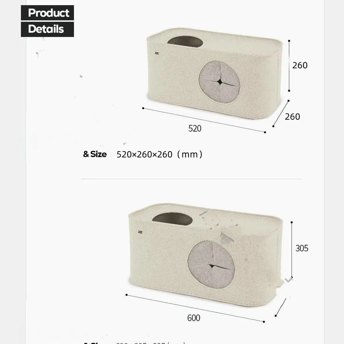 Foldable felt cat nest pet bed in khaki colour, shown in its unfolded cage-like form.