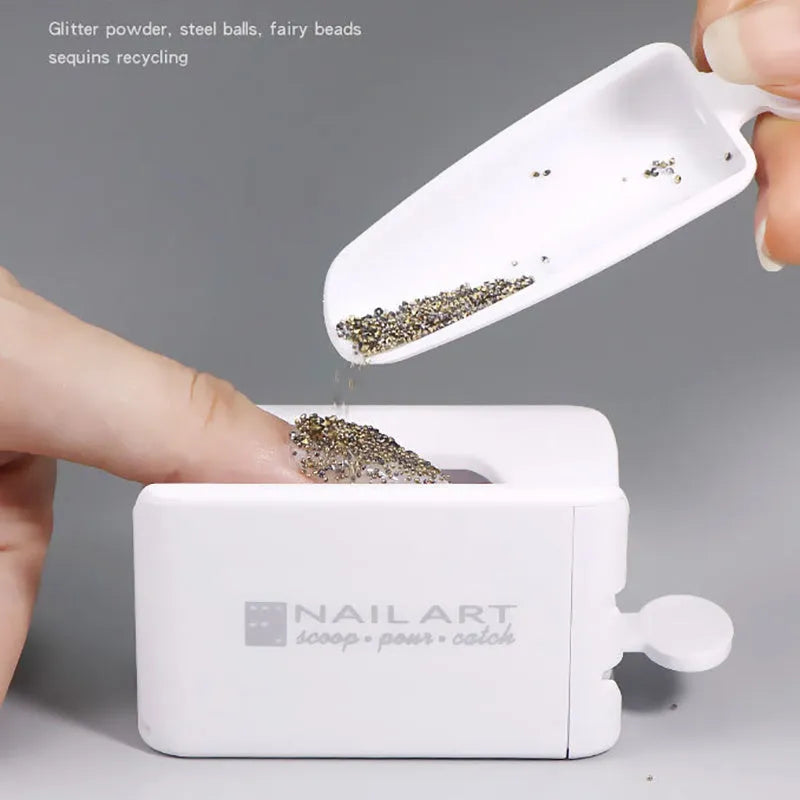 Three-layer white plastic nail powder box on a table for storing nail powder containers