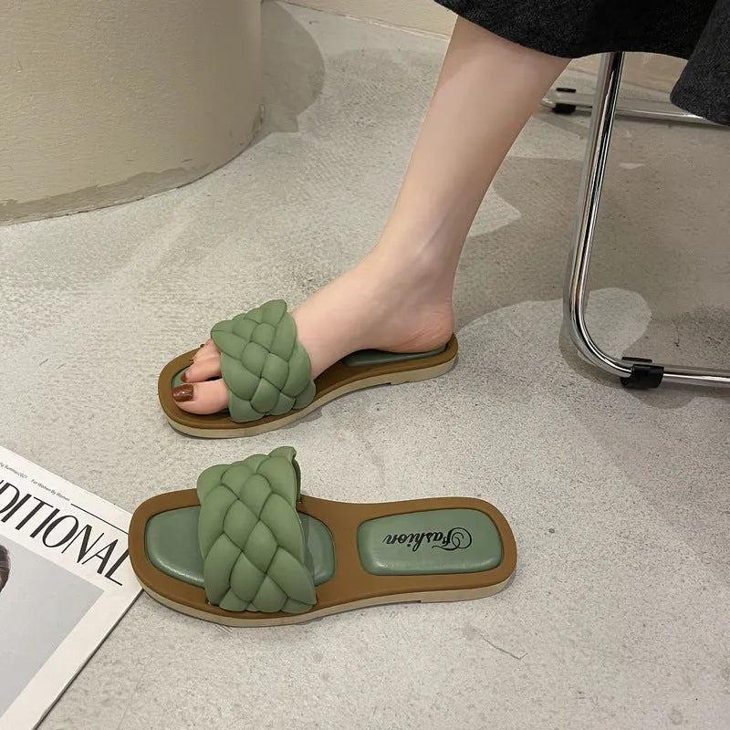 Women's plaid pattern PVC beach sandals with thick anti-skid sole in black, green, orange, or white.