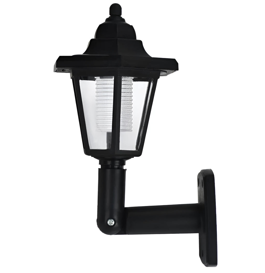 Black hexagonal solar wall lamp with monocrystal panel for outdoor garden lighting