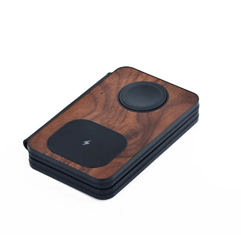 Three-in-one foldable walnut magnetic wireless charger with QC 3.0 fast charging model BY3011 WB