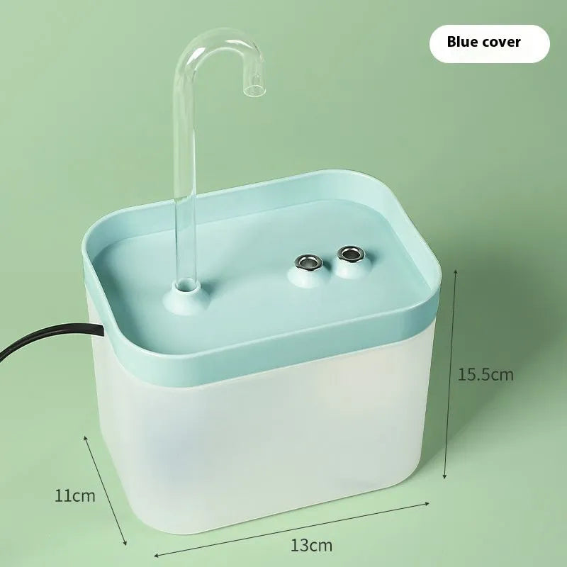 Cat water fountain with automatic circulation, frosted blue crystal bowl, 1500ml capacity, mute pump