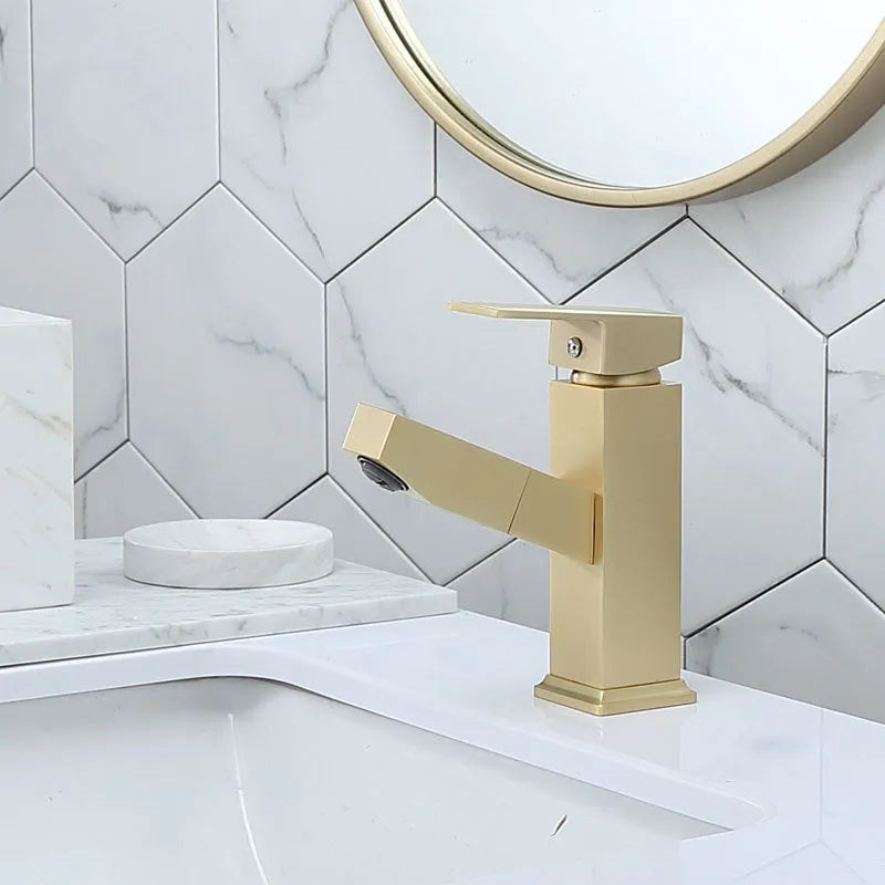 Brass square lever pull faucet with brushed gold electroplated finish