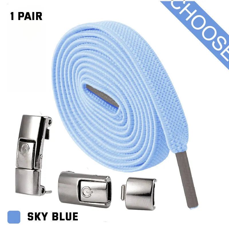 Press lock elastic shoelaces with 8mm widened flat design in soft cotton weave