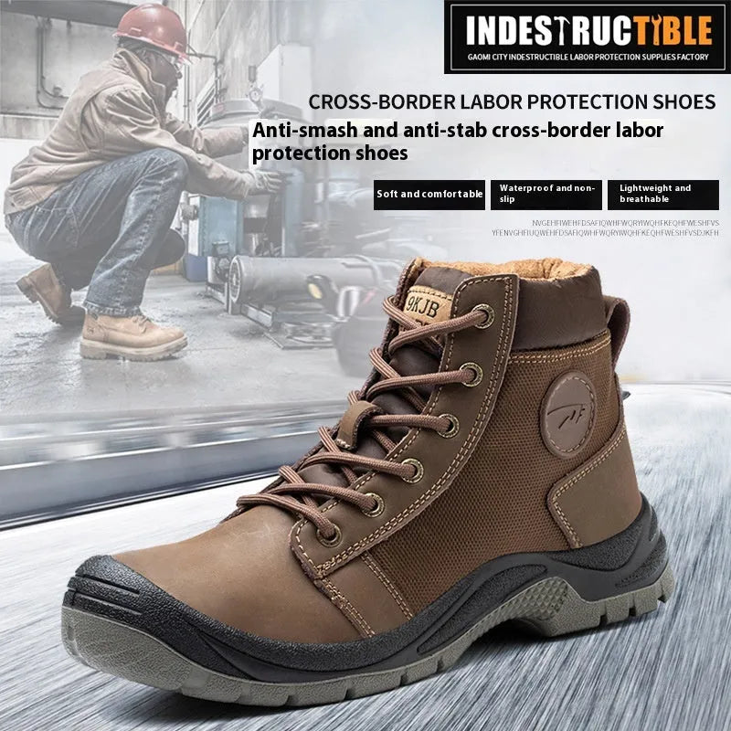 Lightweight orange labour protection safety shoes with anti-smashing and puncture-resistant features
