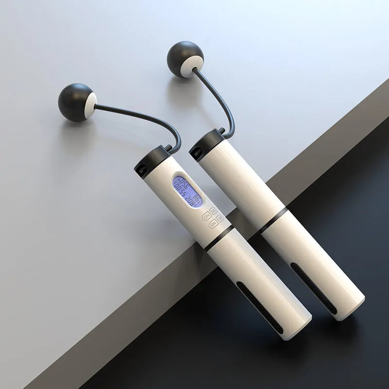 Cordless skipping rope with counter and smart balls in blue or black plastic for home fitness