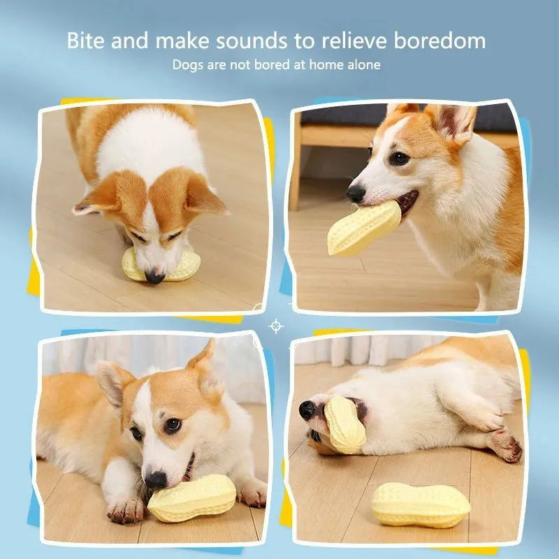 Yellow rubber vinyl dog toy for small dogs with elastic chew and sound feature
