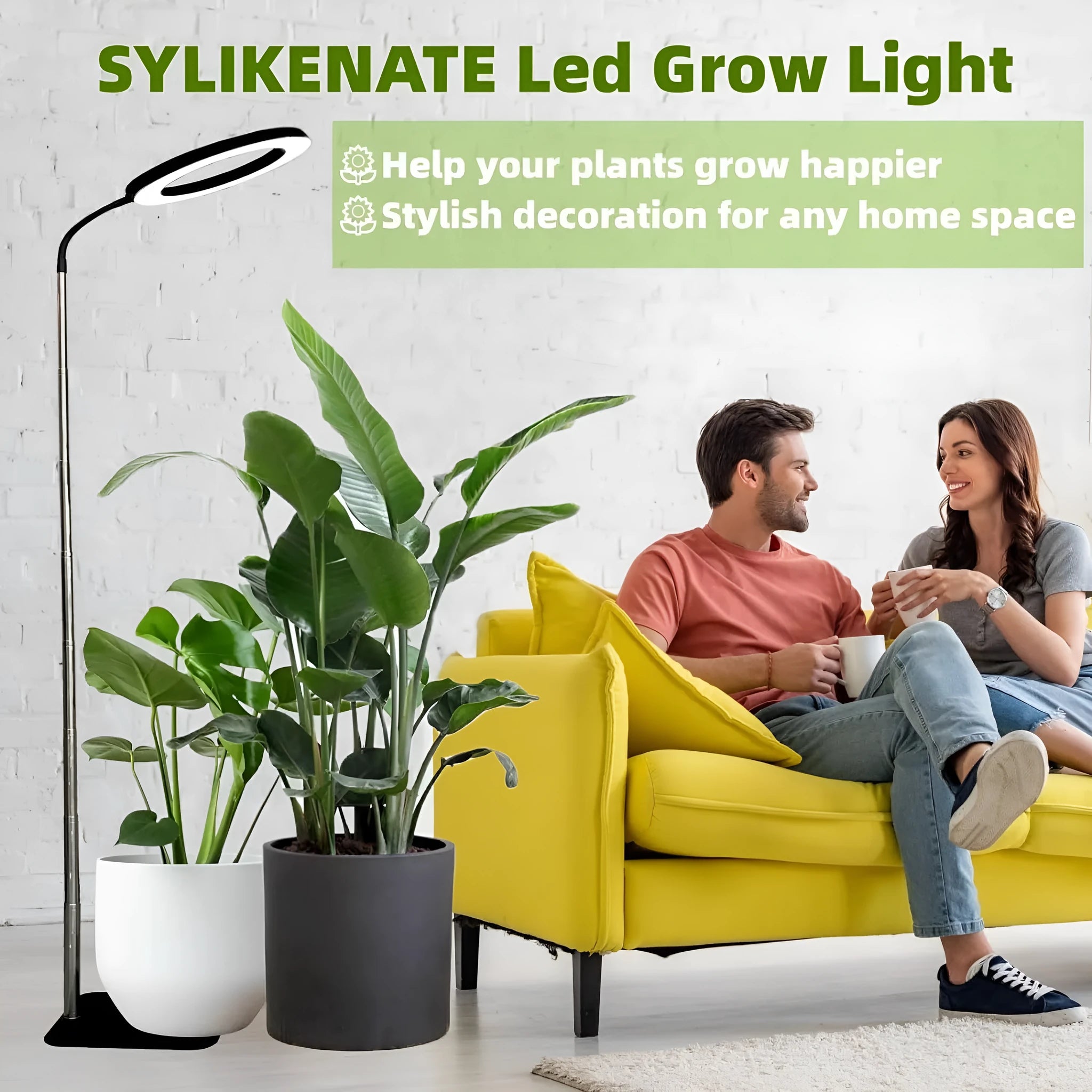 Base dual-purpose floor plant growth lamp with full spectrum LED, black aluminium finish, telescopic rod extended