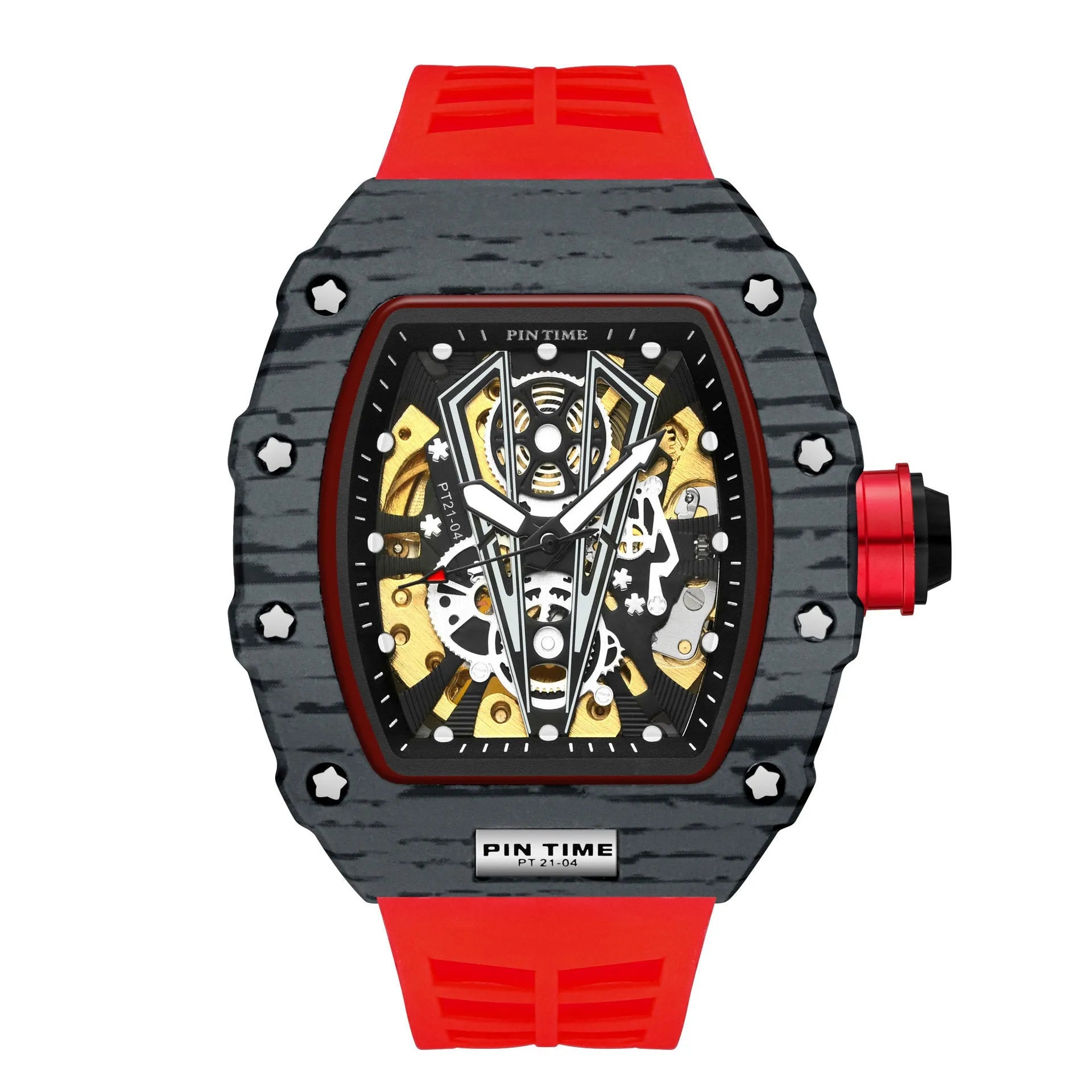 Automatic mechanical men's watch with calendar, 37mm dial, silicone strap, and stainless steel buckle