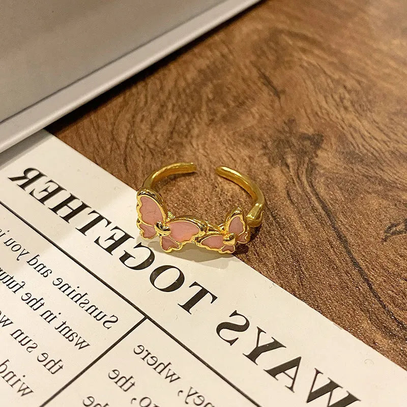 Chinese butterfly design women's copper ring with dripping oil treatment finish