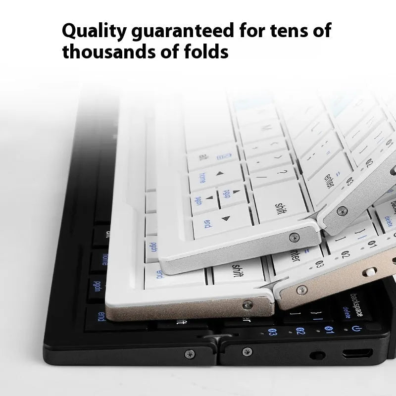 Folding Bluetooth keyboard for tablets and phones, ABS material, black gray colour, on a white background