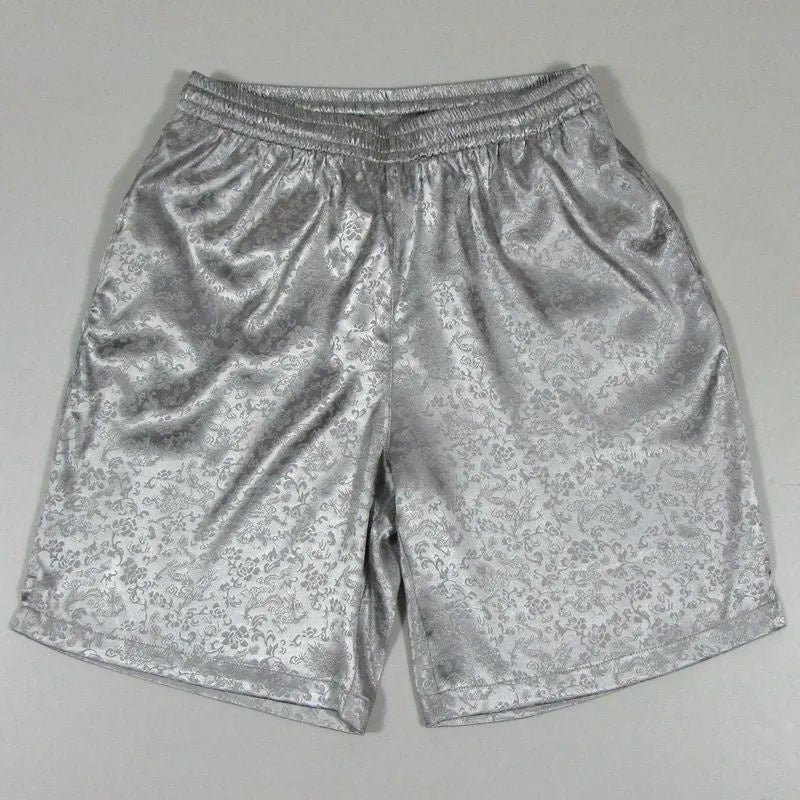 Men's traditional black Tang suit style elastic waist shorts for Tai Chi practice