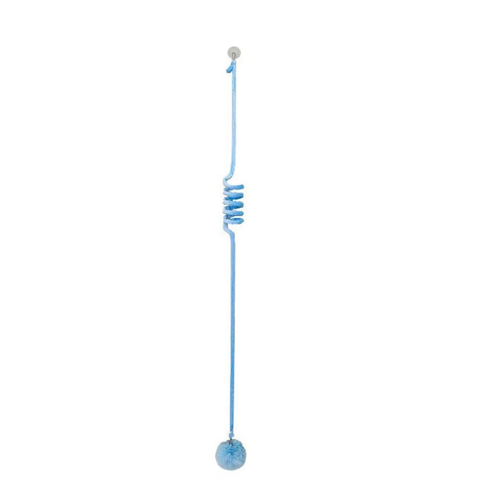 Hanging suction cup cat toy with colourful spring, inflatable ball, and bell for indoor cats