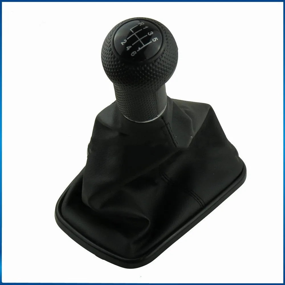 Silver and black 6-speed gear shift knob for Volkswagen Mk4 models with dirt-proof cover