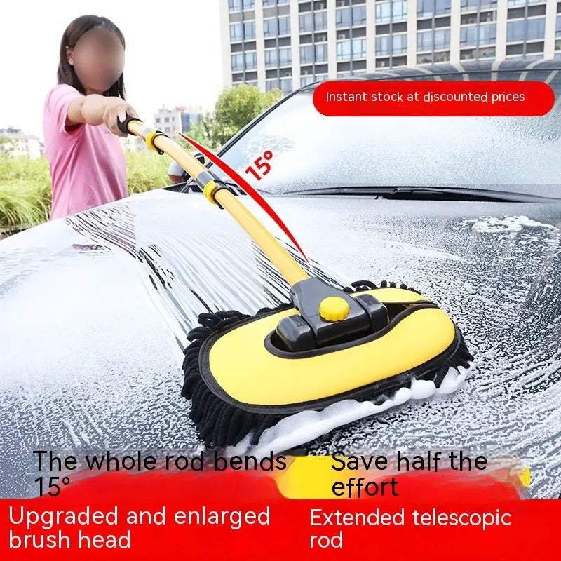 Telescopic curved rod car cleaning brush with aluminium chenille head in yellow and blue colour options