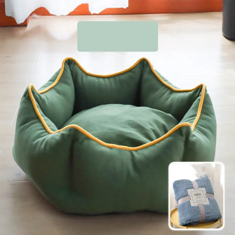 Warm cat litter cat bed removable washable princess house with cotton fill, mint green colour, for indoor cats up to 15 catties