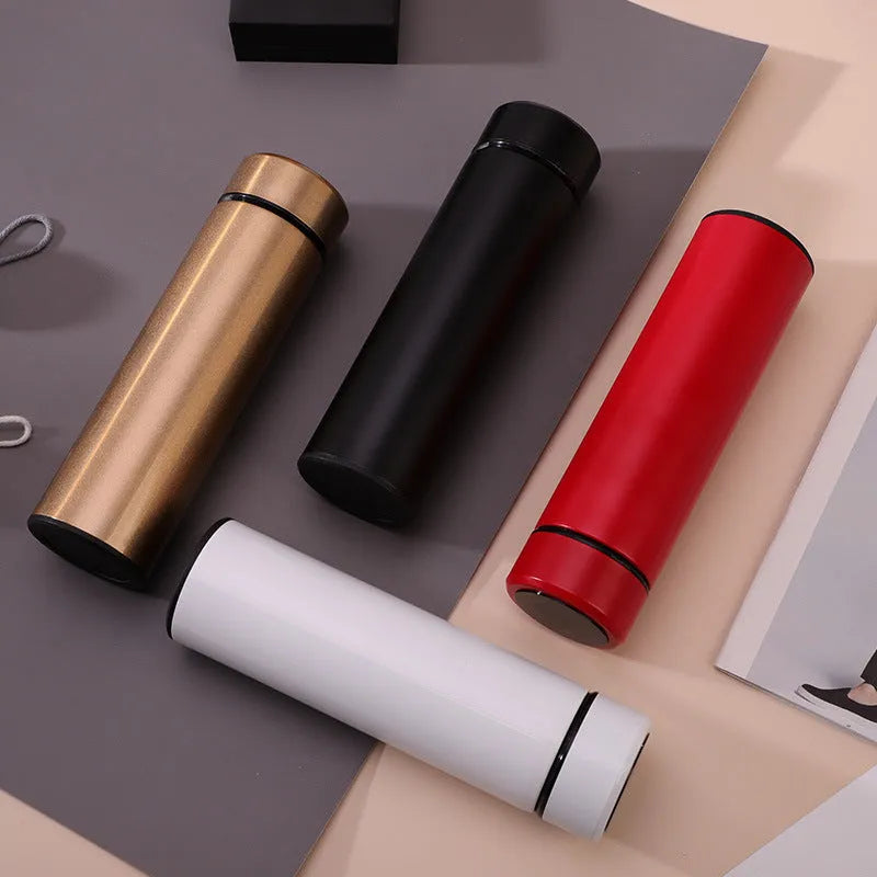 Stainless steel vacuum flask with LED touch display, 304 inside and outside, 500ml or 450ml, sports straight cup
