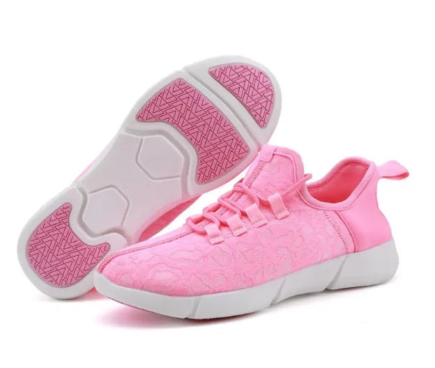 Unisex fiber optic LED shoes with USB rechargeable glowing lights, fly woven cloth upper, EVA sole, casual loafers in black