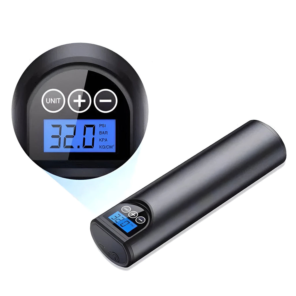 Mini portable wireless car air pump with digital display and flashlight for tyre inflation