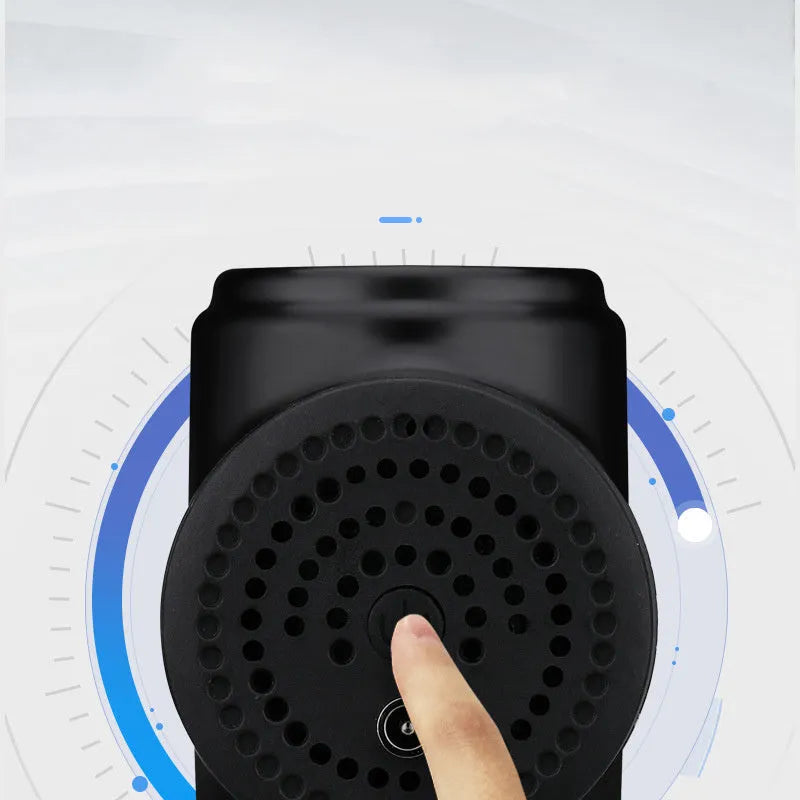 Black rechargeable percussion massage gun with 2000mAh battery and variable speed 1200-3300 rpm