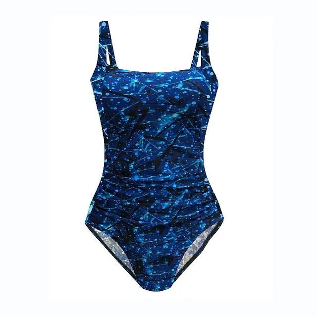 Women's one piece swimsuit triangle neckline polyester bikini in dark blue and blue, sleeveless for swimming and wading sports