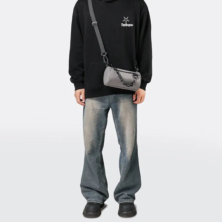 Waterproof Oxford cloth messenger crossbody bag with chain decoration in black, orange or grey colour