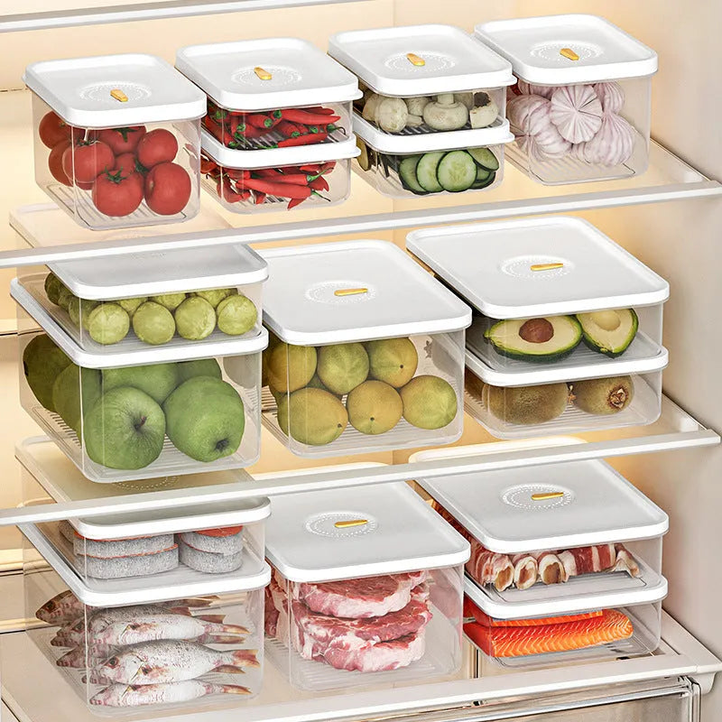 Food grade plastic refrigerator storage box in 370ML, 780ML, 950ML, and 1900ML capacities