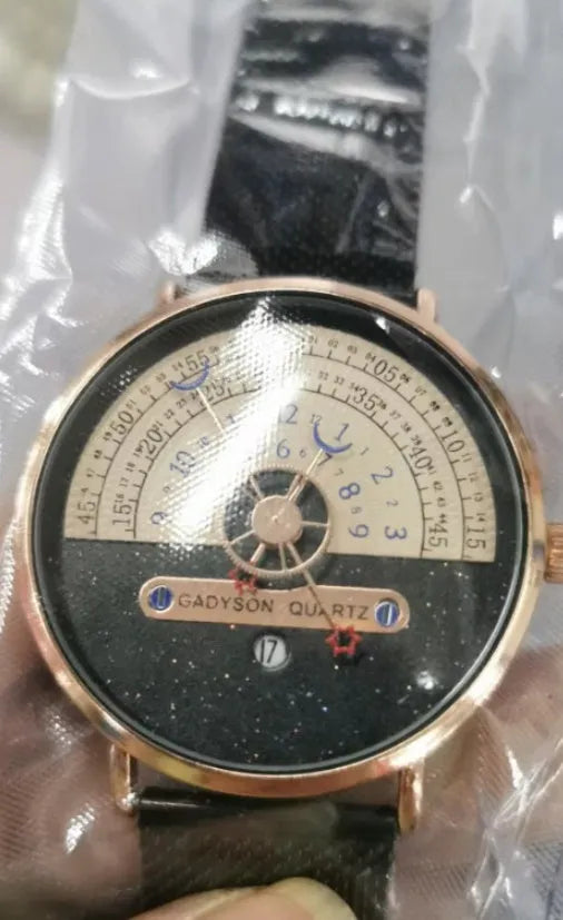 Men's gold and silver 40mm sports quartz watch with leather or steel strap