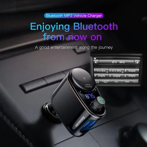 Bluetooth FM transmitter car charger with dual USB ports and voltage detection display