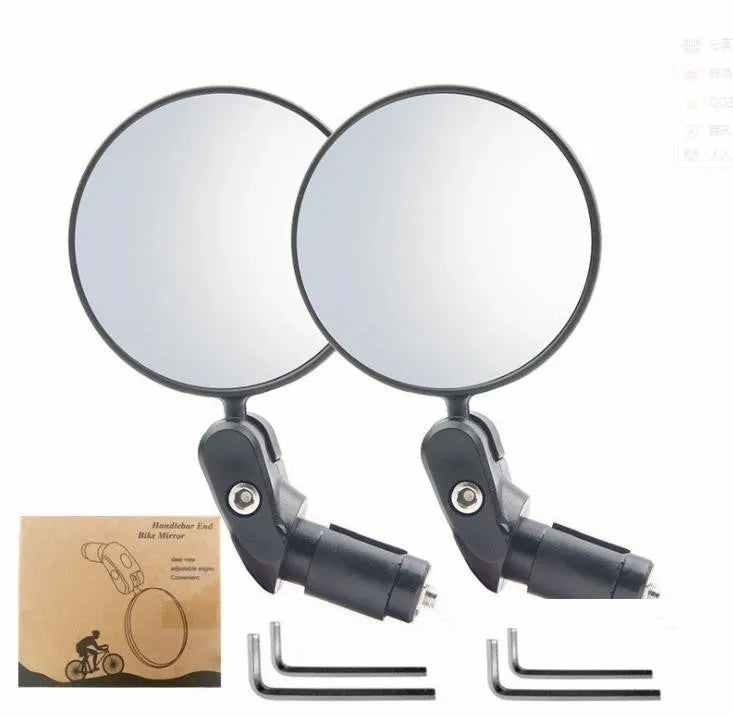 Black foldable convex rearview mirror showing 7cm diameter reflector and 14cm length adjustable arm.