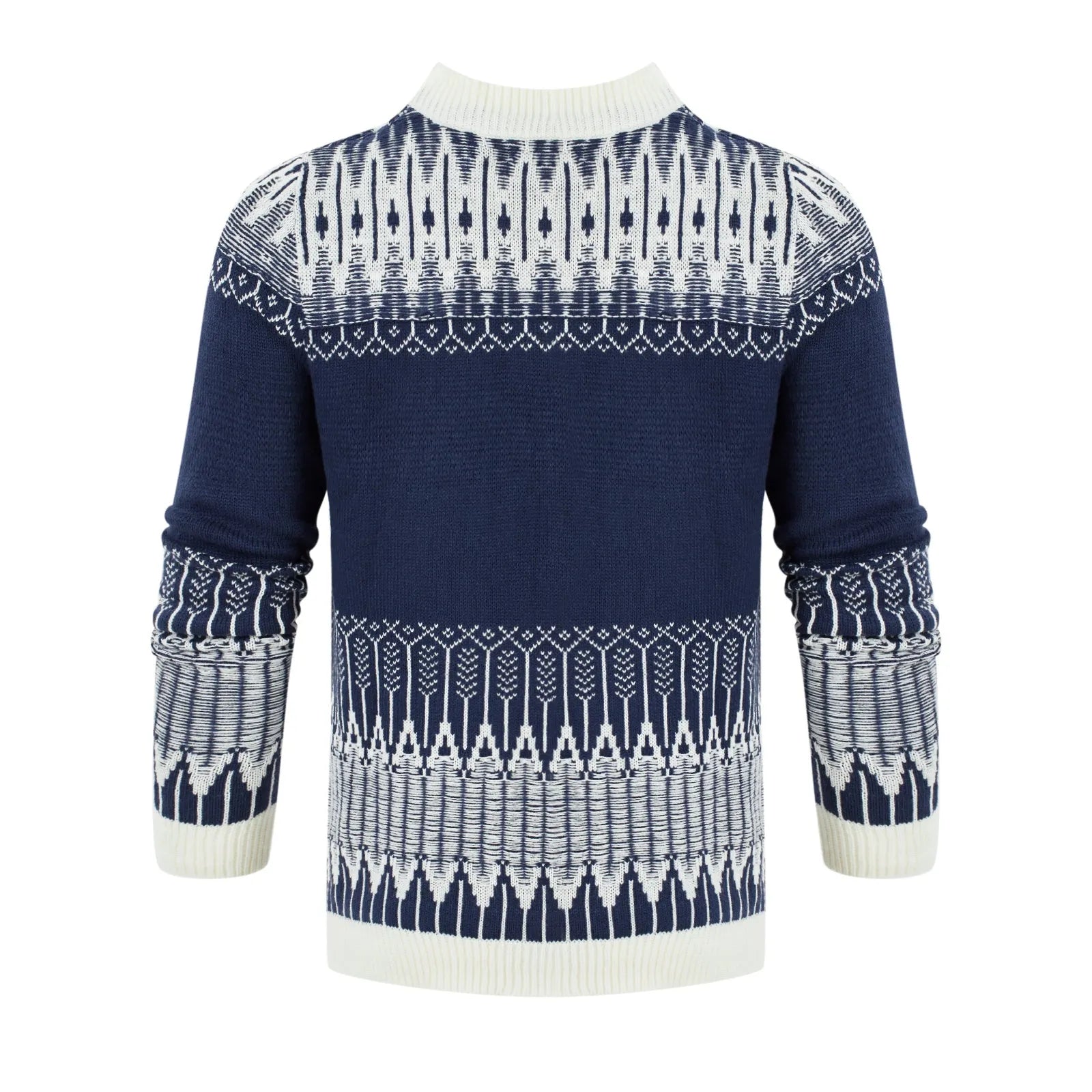 Men's grey knitted pullover sweater with ribbed cuffs and hem on a hanger
