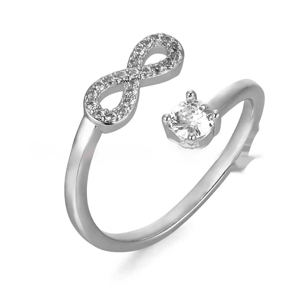 Gold geometric letter ring with zircon inlay showing English letter design and open ring structure