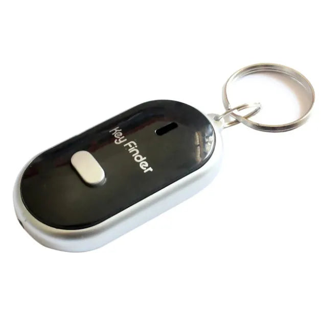 Whistle activated key finder device in black colour, compact ABS plastic lost-proof tool