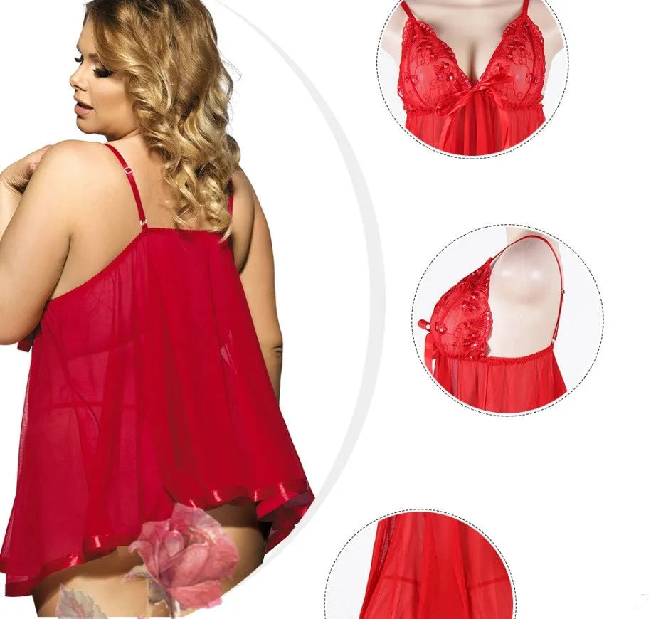 Seamless purple mesh and lace sling dress sleepwear for women, shown in a large size.
