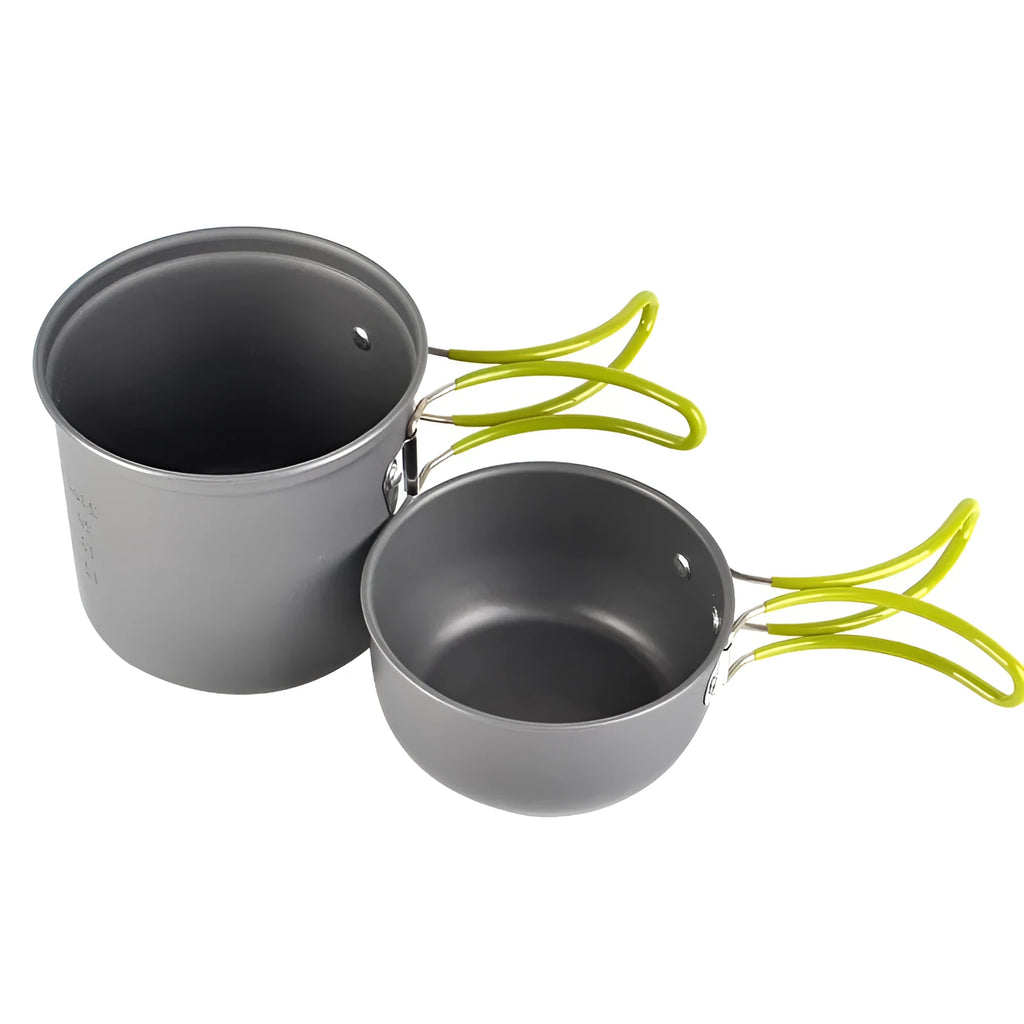 Green DS-101 camping cookware small aluminium pot with lid and mesh bag