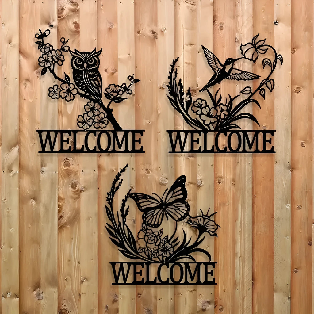 Copper wrought iron courtyard door head decoration with animal silhouette - butterfly, hummingbird or owl