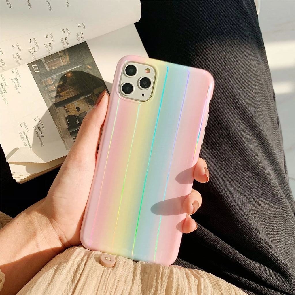 Rainbow laser iridescent phone case back cover for iPhone model