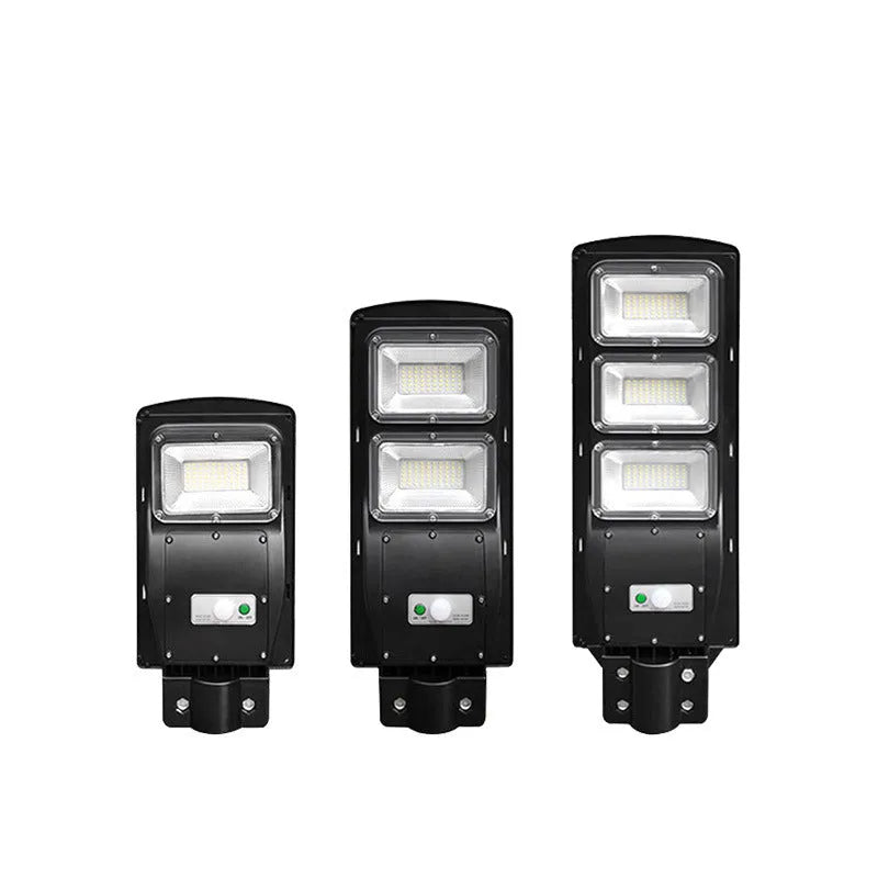 Integrated solar street light with solar panel and LED light unit for outdoor installation