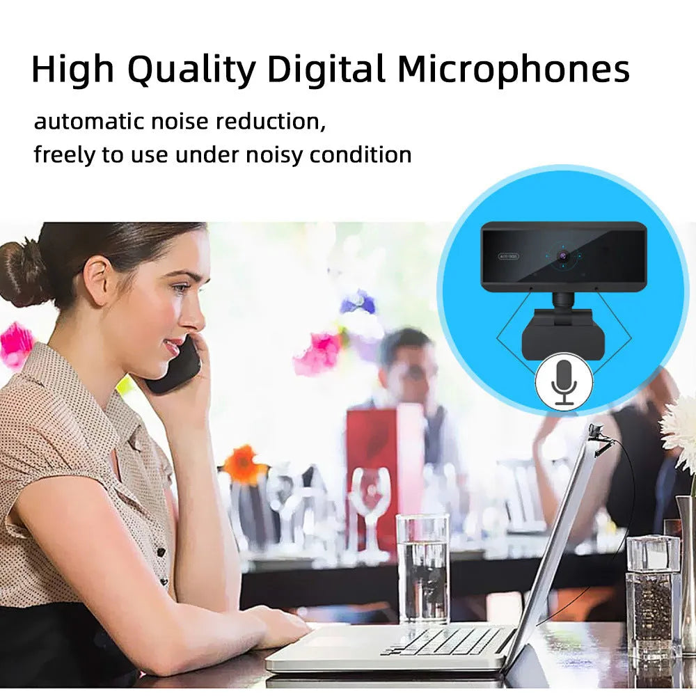 Black HD computer video camera with 5MP CMOS sensor, autofocus, USB 2.0, 1.7m cable for Windows desktop use