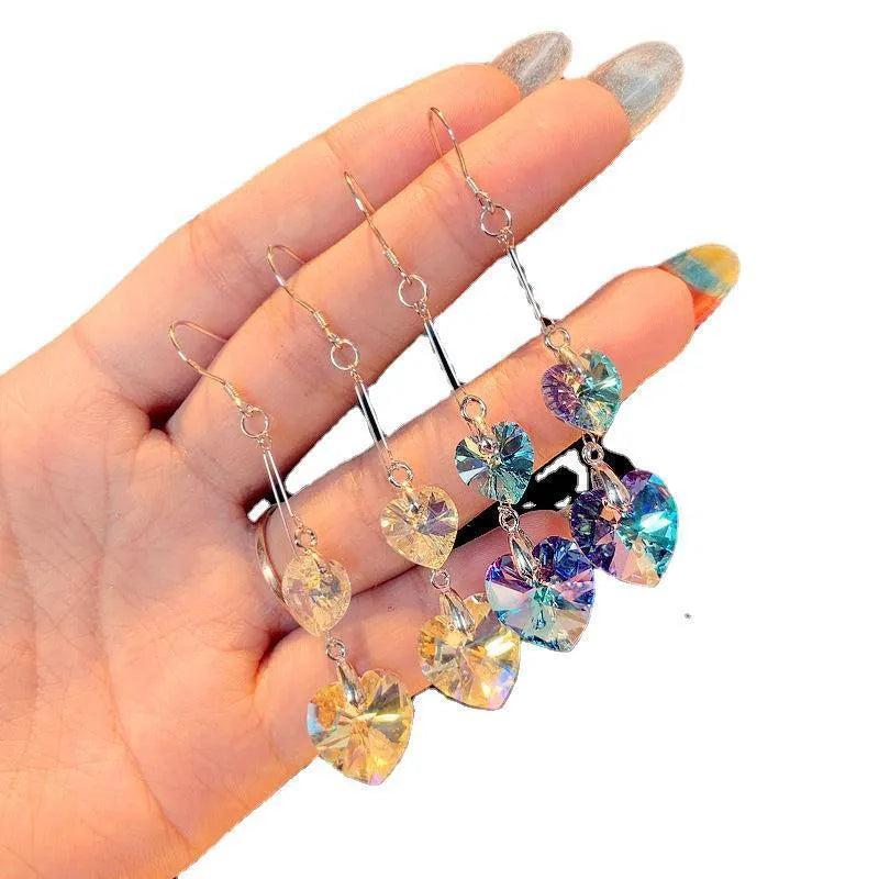 Heart-shaped love bear earrings in electroplated alloy with purple, blue and white inlaid stone options