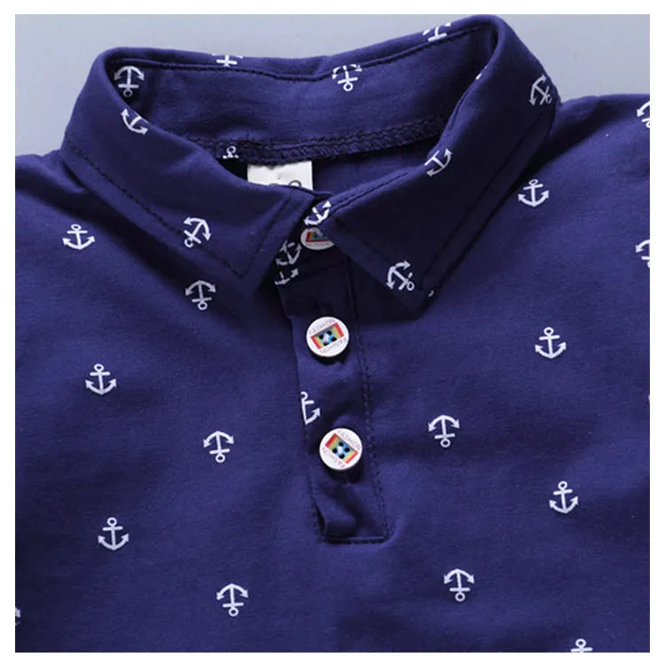 Children's anchor print cotton pants suit set in Korean style with short sleeves