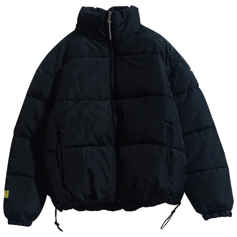 Thick polyester zip-up cardigan in black, loose fit, with zipper pockets and straight hem