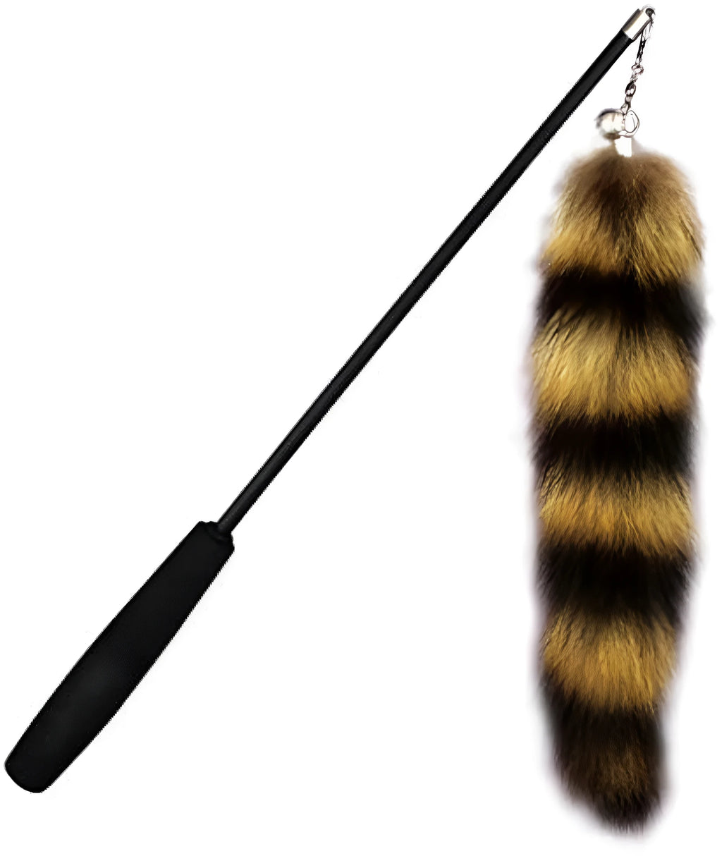 Black cat toy wand teaser with elastic string measuring 42cm for interactive feline play