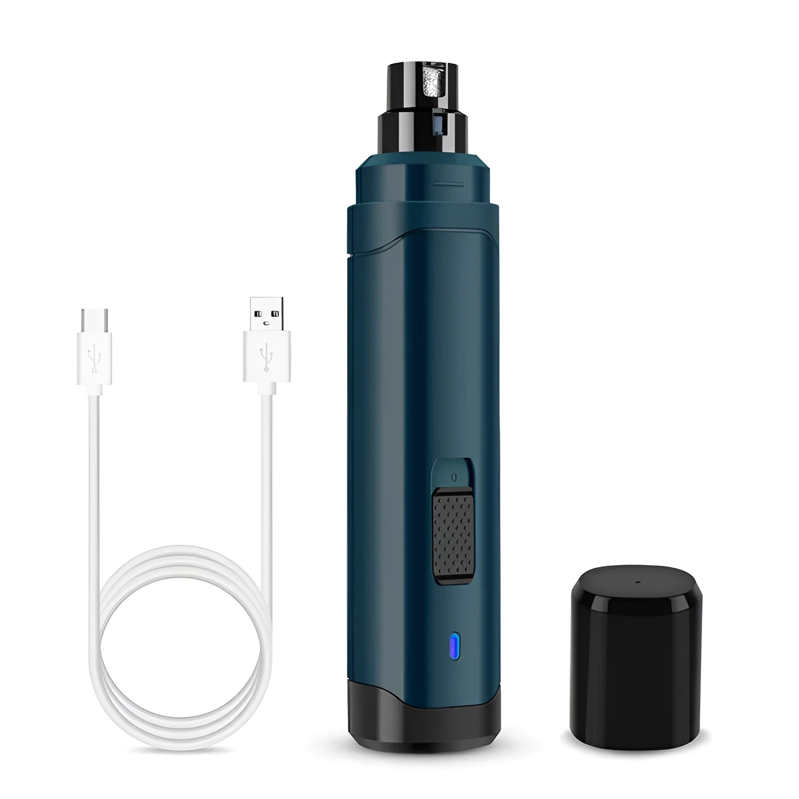 Blue pet electric nail polisher with mute function, two speed settings, and one rough grinding wheel