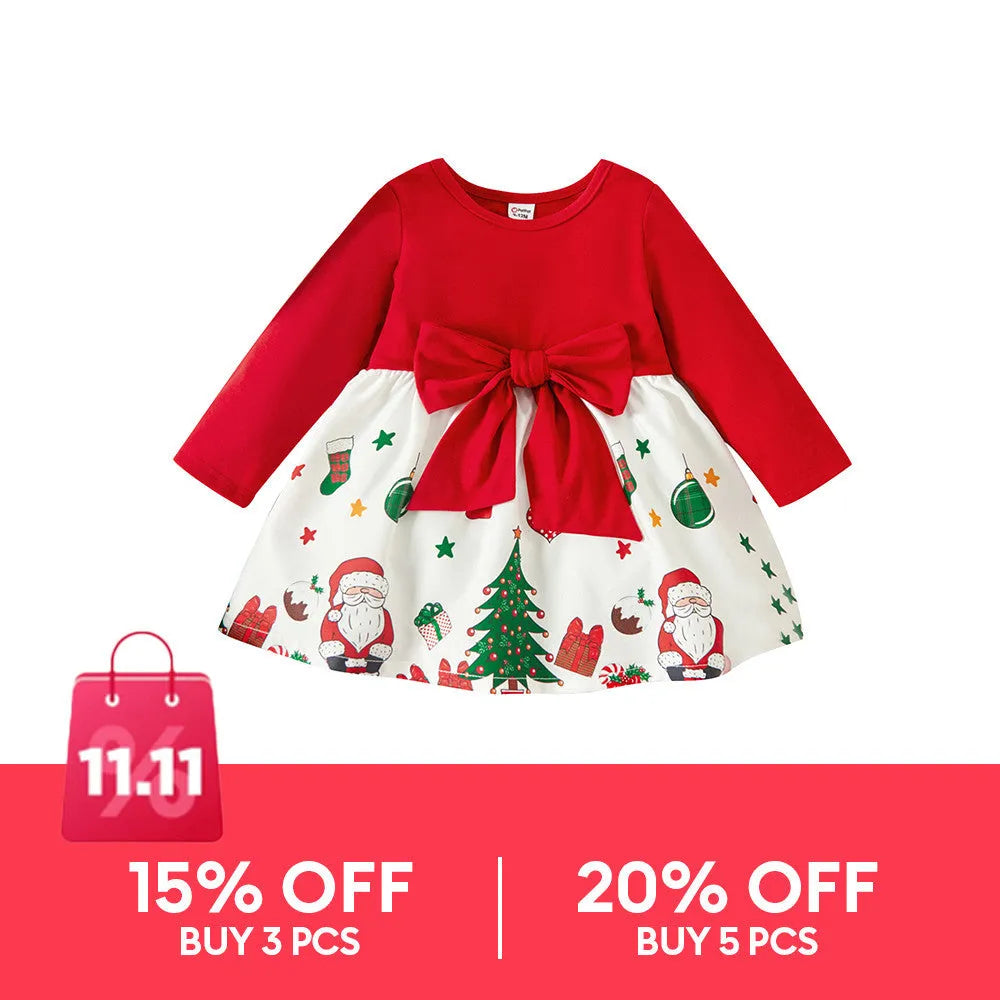 Red Christmas baby dress with cake skirt in artificial coloured cotton for girls
