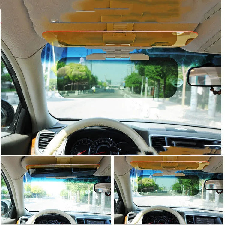 Yellow car anti-glare sun visor with acrylic lens and ABS button for UV protection and glare reduction